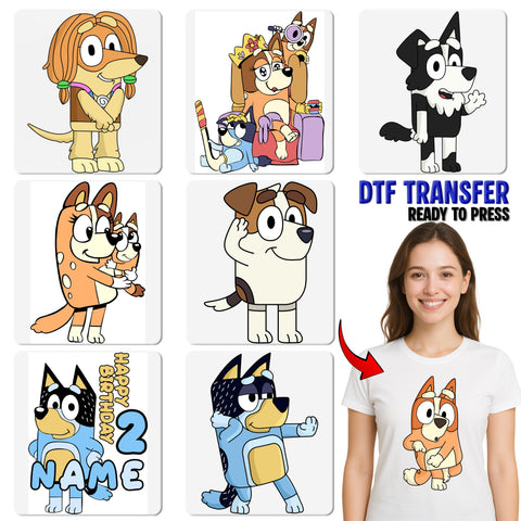 Cute Cartoon Dog DTF Transfer for Kids & Family Apparel, Ready to Press Iron-On Design for Children's Party Shirts & Family Events