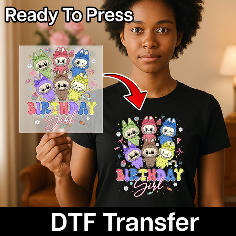 Cute Cartoon Animal Onesies Birthday DTF Transfer for Kids & Teens T-shirt, Fun Party Apparel Ready To Press