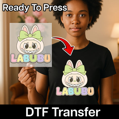 Cute Kawaii Anime Character DTF Transfer, Ready To Press Mint Green Cartoon Shirt, Perfect for Parties & Youth Group Apparel