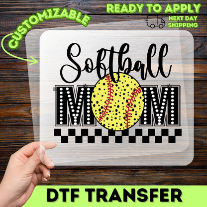 Softball Mom Bold & Sporty Ready To Press DTF Transfer for Mother's Day Apparel & Gifts