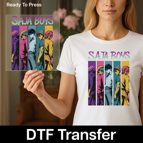 SAJA BOYS Anime Character DTF Transfer Iron-On Ready to Press for Youth & Teen Apparel, Cute Manga Shirt Design