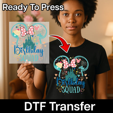 Disney-Inspired Birthday Squad DTF Transfer Ready To Press for Kids & Family Amusement Park T-Shirt