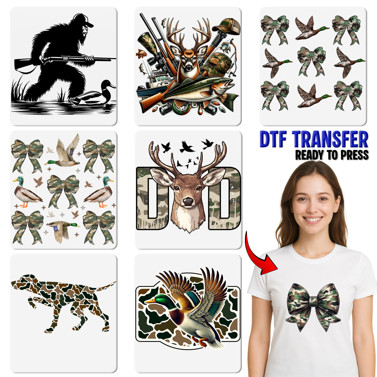 Cute Camo Easter Bunny DTF Transfer, Funny Rabbit Camouflage Design for Military Family T-Shirts & Hoodies
