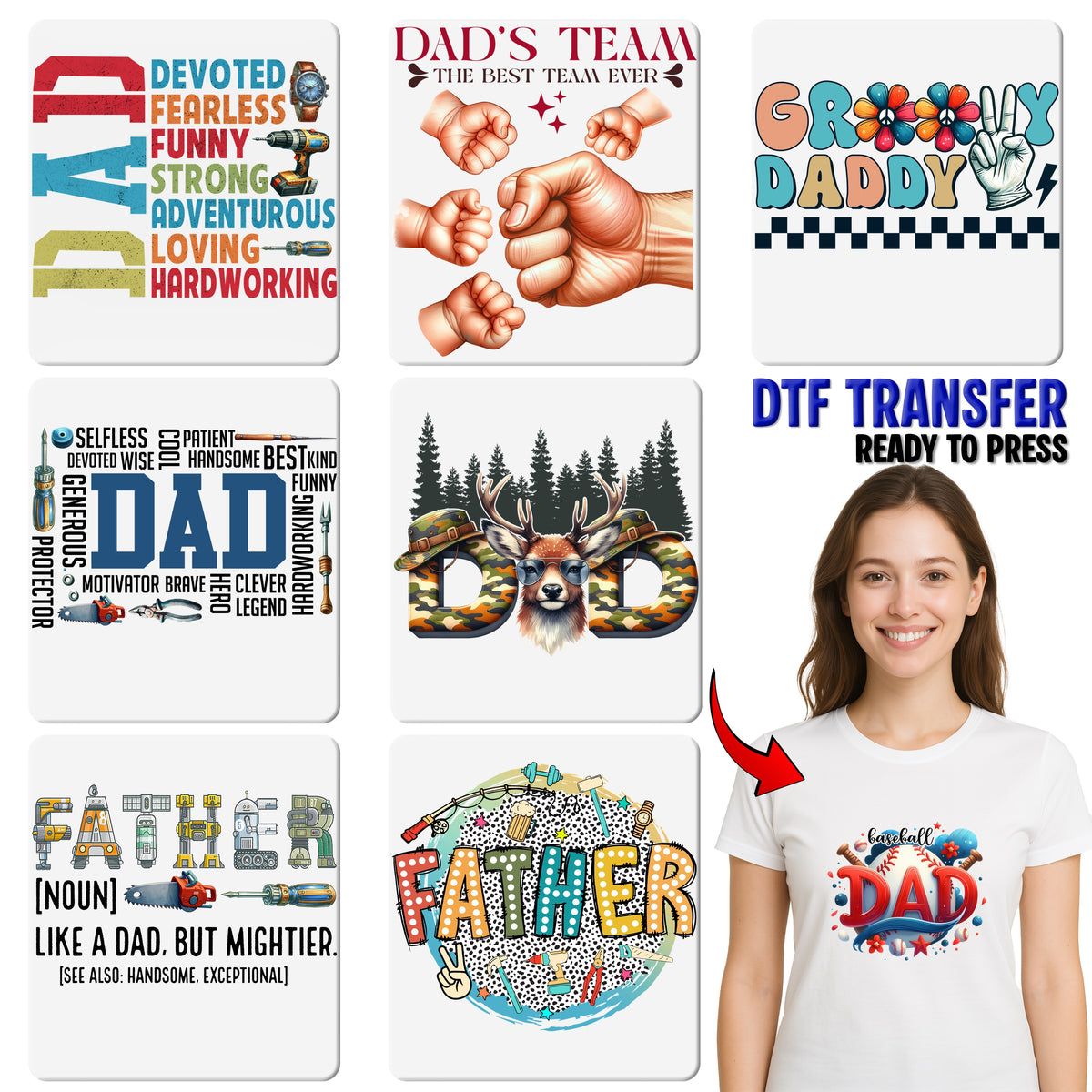 Cute Father's Day Best Dad in the World dtf transfer, ready to press iron-on for t-shirt & sweatshirt, gift from kids or wife, dad apparel
