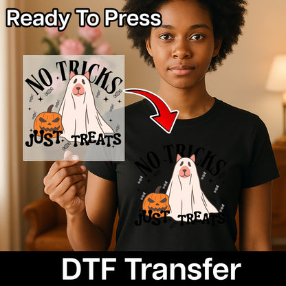 Cute Funny Halloween Dog Ghost & Pumpkin DTF Transfer for T-Shirts - Ready To Press for Dog Lovers & Halloween Enthusiasts