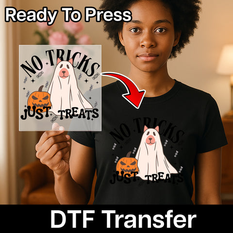 Cute Funny Halloween Dog Ghost & Pumpkin DTF Transfer for T-Shirts - Ready To Press for Dog Lovers & Halloween Enthusiasts