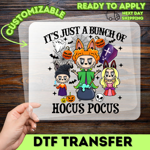 Cute Halloween Cartoon Witch & Spooky Motif DTF Transfer for Apparel - Family & Party Ready Iron-On Design