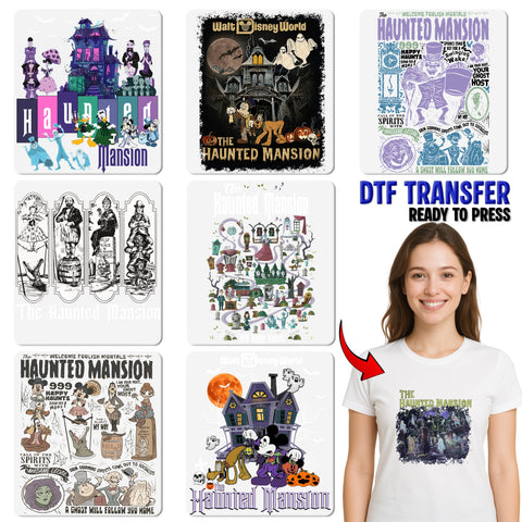 Cute Haunted Mansion Halloween DTF Transfer Ghostly Retro Design for Disney Fans & Group Outings