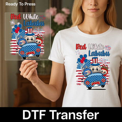 Cute Patriotic Cartoon Characters July 4th Funny DTF Transfer for Family T-shirts & Party Apparel