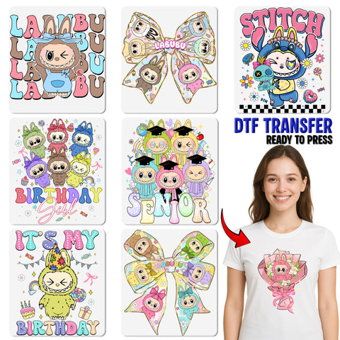 Cute Bunny & Lollipop Ready To Press DTF Transfer for Kids Apparel - Fun Family Theme Perfect for Children's T-Shirts