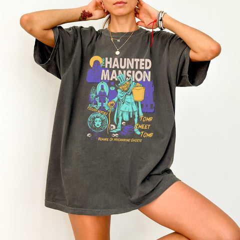 Spooky Haunted Mansion Funny Halloween DTF Transfer Shirt for Horror Fans & Group Costumes, Ready To Press Gothic Apparel