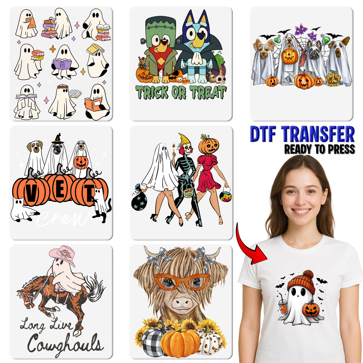 Long Live Cowghouls Funny Western Ghost Halloween DTF Transfer Ready to Press Iron-On for T-Shirt & Apparel