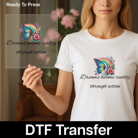 Nature Lover Boho Butterfly & Rainbow DTF Transfer for T-shirt - Cute & Uplifting Ready to Press Iron-On