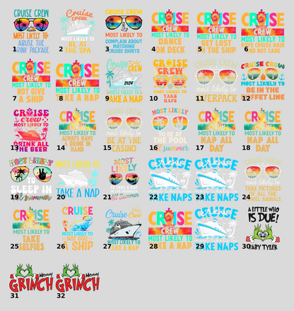 Funny Cruise Crew Ready to Press DTF Transfer for Group Vacations & Family Cruise Wear - Bold Retro Tie-Dye Apparel Design