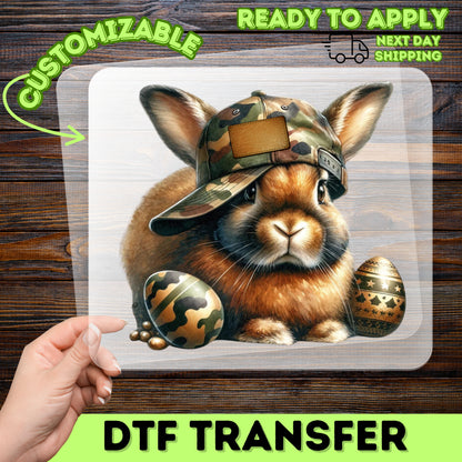 Cute Camo Easter Bunny DTF Transfer, Funny Rabbit Camouflage Design for Military Family T-Shirts & Hoodies
