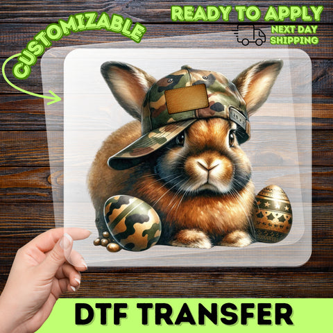 Cute Camo Easter Bunny DTF Transfer, Funny Rabbit Camouflage Design for Military Family T-Shirts & Hoodies