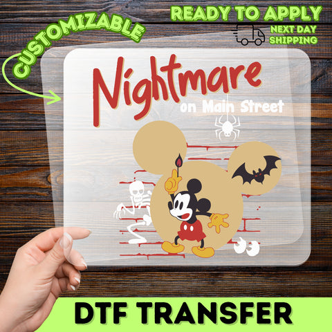 Retro Halloween Nightmare On Main Street DTF Transfer Ready To Press Cute Halloween Cartoon for Family Group T-Shirts
