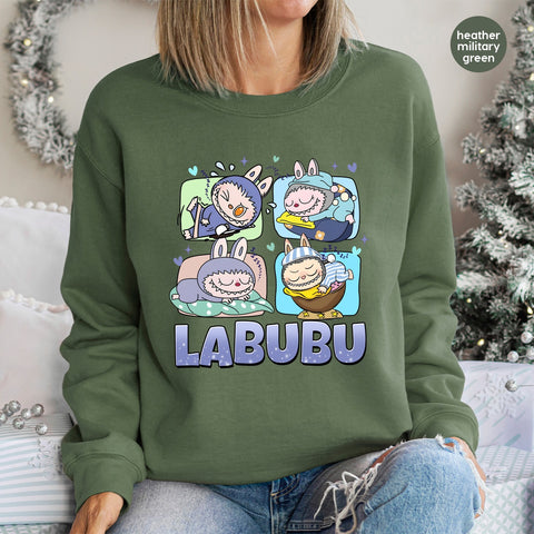 Cute Labubu Bunny Ear Characters DTF Transfer for Cozy Pajama Party Apparel & Sleepover Shirts
