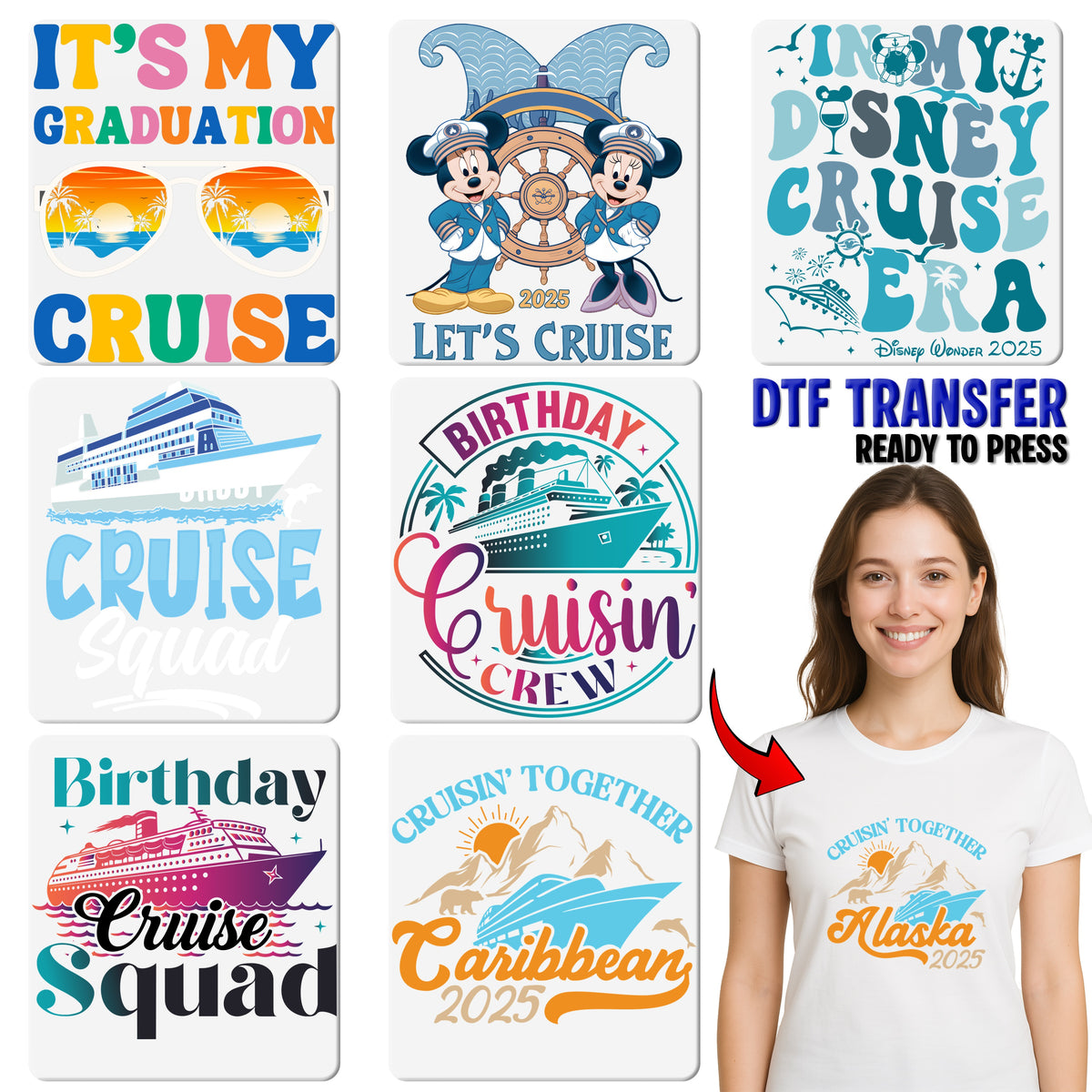 Fun Cruise Crew DTF Transfer, Funny Beach Vacation Iron-On, Retro Nautical Humor Shirt for Party Group & Family Apparel