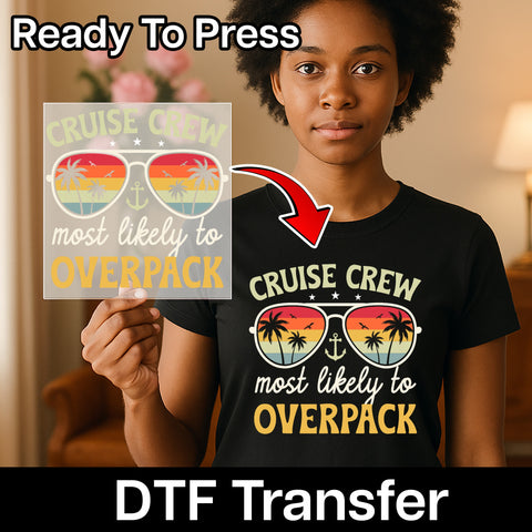 Tropical Cruise Crew Overpack Humor DTF Transfer Iron-On for Group Travel Retro Vacation Tee