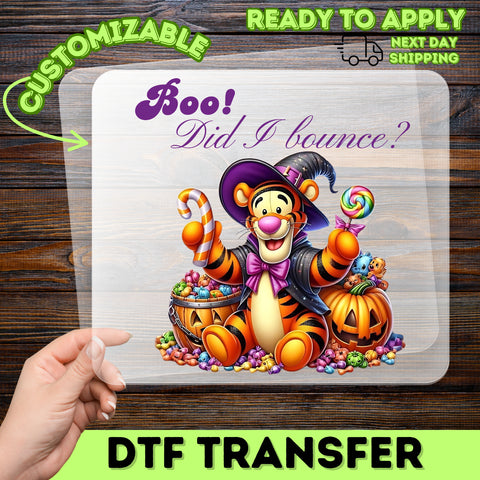 Cute Halloween Tiger DTF Transfer, Ready To Press Iron-On, Funny Boo Did I Bounce T-Shirt for Kids & Family Halloween Event