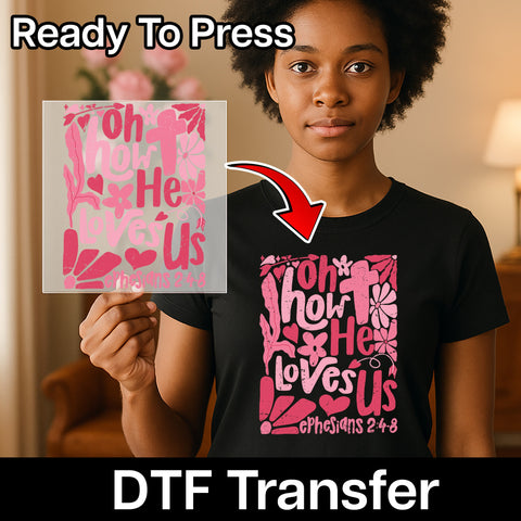Valentine's Cute Christian Love DTF Transfer for T-Shirt & Apparel, Ready To Press Bible Verse Design, Whimsical Church Group Wear