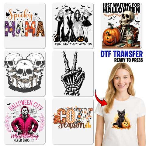 Funny Gothic Chic Halloween Coffee Skull DTF Transfer Ready to Press for Trendy Women's T-Shirt Iron-On