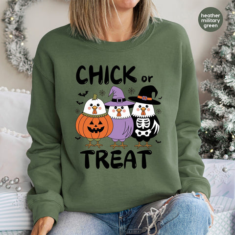 Funny 'Chick or Treat' Halloween DTF Transfer for Cute Chicken Theme Iron-On Apparel