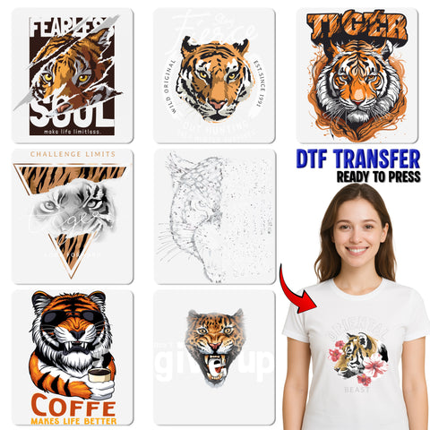 Wild & Fierce Tiger Eyes Iron-On DTF Transfer for Adventure Group Apparel, Edgy Bold Team Shirt Graphic, Animal Lover Clothing