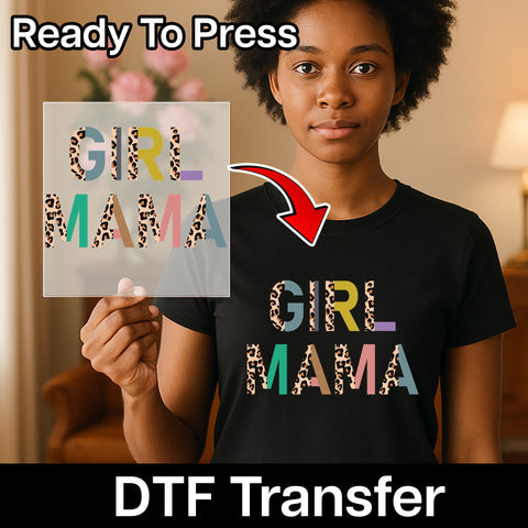 Stylish Leopard Print Girl Mama DTF Transfer for Trendy Mom Shirts, Ready to Press Mothers Day Apparel Gift
