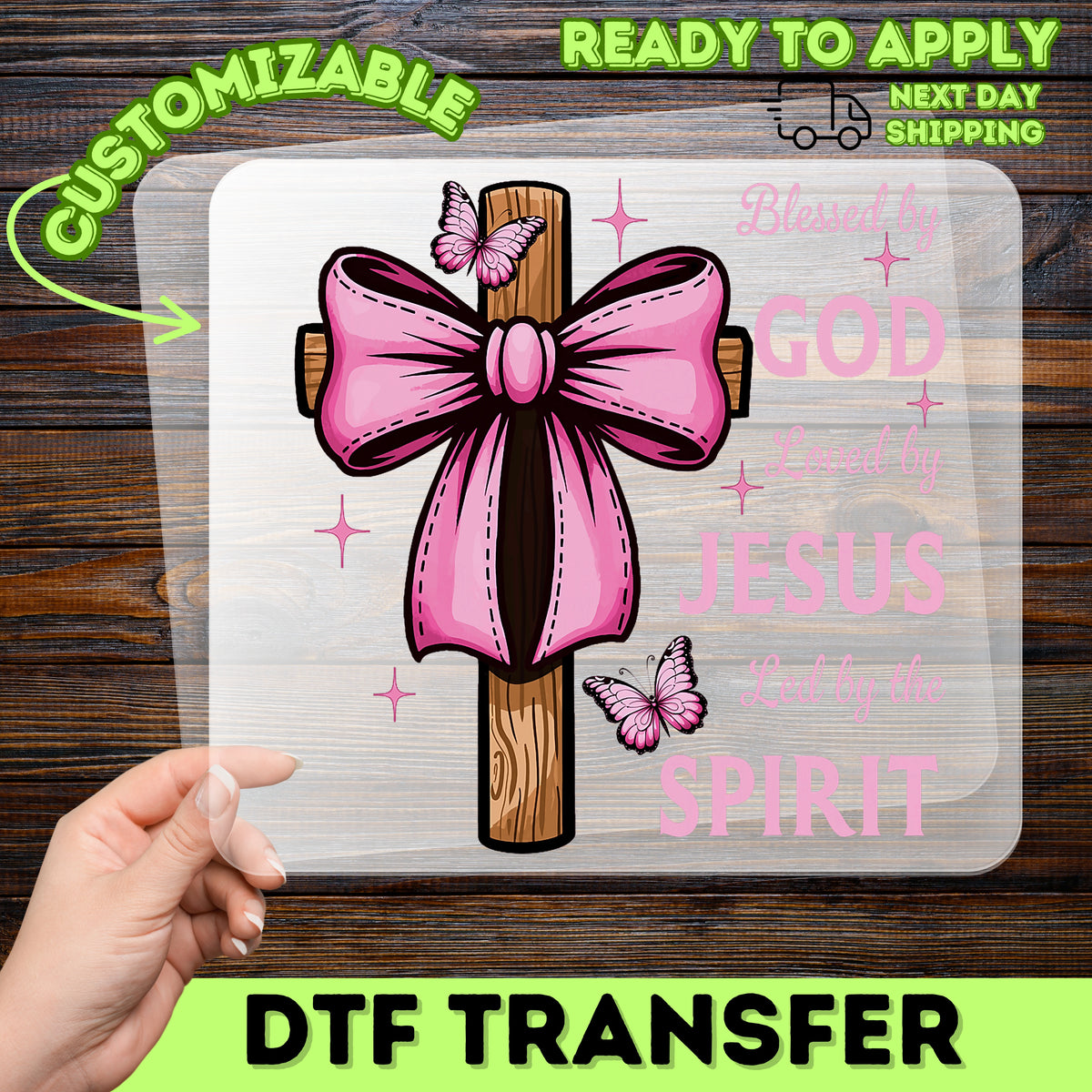 Christian Faith DTF Transfer for Cute Religious Apparel, Ready to Press Pink Cross & Butterfly Shirts for Church Events & Gatherings