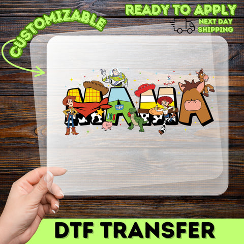 Nostalgic Toy Character DTF Transfer for Family Apparel | Cute Cartoon Iron-On Design for Movie Night & Themed Parties