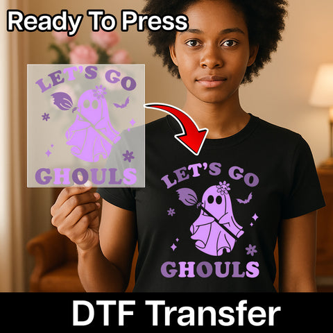 Halloween Cute Ghost DTF Transfer for T-shirts & Sweatshirts: Let's Go Ghouls Iron-On for Fun Group Celebrations