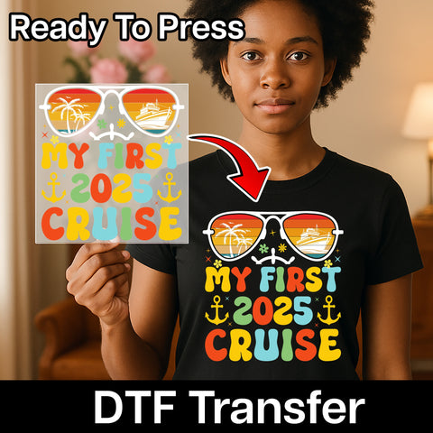 First 2025 Cruise DTF Transfer Retro Nautical Iron-On for Family Vacation T-shirt & Playful Apparel
