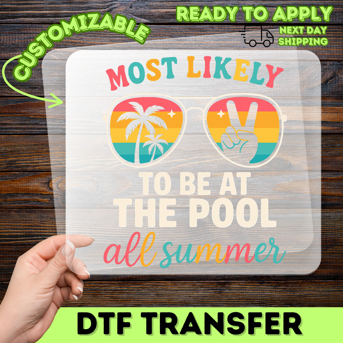 Retro Boho Summer Vibes DTF Transfer - Cute Poolside & Vacation Iron-On Design for T-shirts or Sweatshirts
