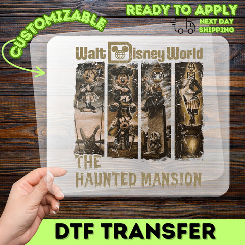 Haunted Mansion Cartoon Gothic Disney DTF Transfer for Halloween Apparel & Family Costume