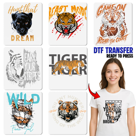 Majestic Tiger Wildlife DTF Transfer for Animal Lovers & Conservationists - Bold Jungle Graphic Ready To Press Iron-On