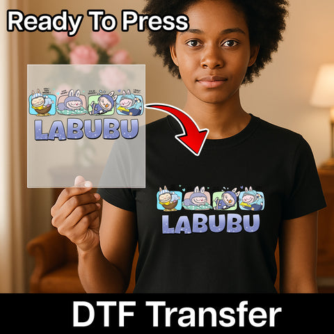 Cute Pajama Party DTF Transfer Iron-On for Family & Friends Apparel: Sleepover Cartoon Characters Tee Art