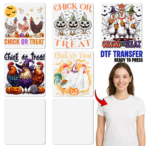 Chick Or Treat Funny Halloween Chicken DTF Transfer Ready To Press Iron-On for Shirts & Hoodies Cute Holiday Apparel