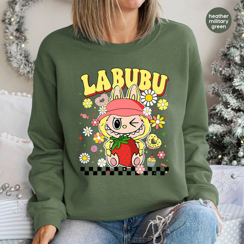 Cute Cartoon Rabbit Holding Strawberry DTF Transfer, Fun Group Birthday Shirt Iron-On, Kawaii Anime Character Ready To Press, Food-Themed Apparel