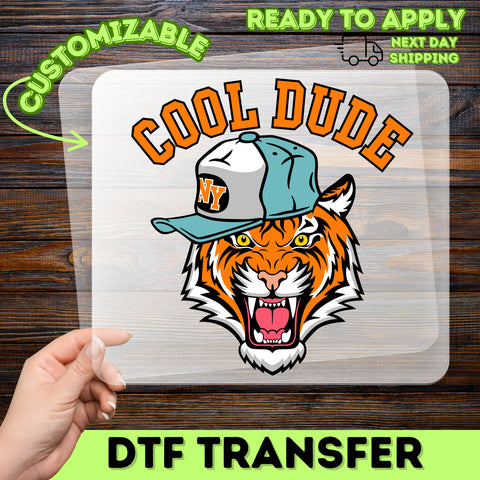 Cool Dude Tiger DTF Transfer for Youth Group or Teen Casual Apparel, Funny Animal Design Ready To Press Iron-On T-Shirt Decor