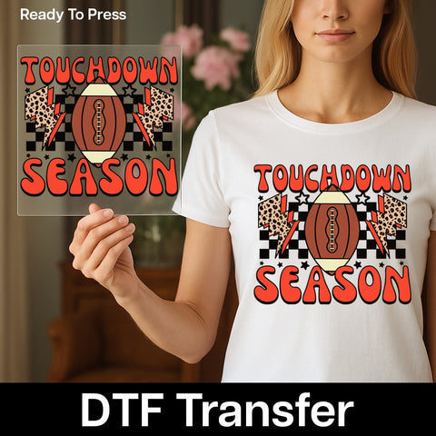 Football Touchdown Season DTF Transfer Cute Retro Ready To Press Iron-On Sports Apparel for Game Day Shirts