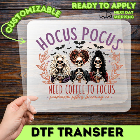 Funny Gothic Pumpkin Halloween DTF Transfer for Witch & Coffee Lover Shirt - Iron-On Ready to Press Skeleton Humor