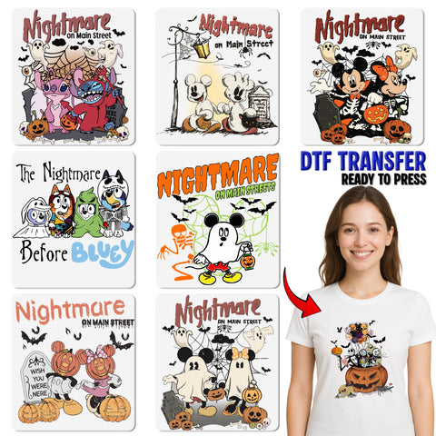 Cute Horror Character Halloween Mashup DTF Transfer Iron-On Ready To Press Nightmare T-shirt for Pop Culture Fans