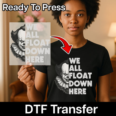Horror Clown Halloween DTF Transfer - Spooky Creepy Iron-On Graphic Tee for Horror Fans & Movie Buffs, Ready To Press