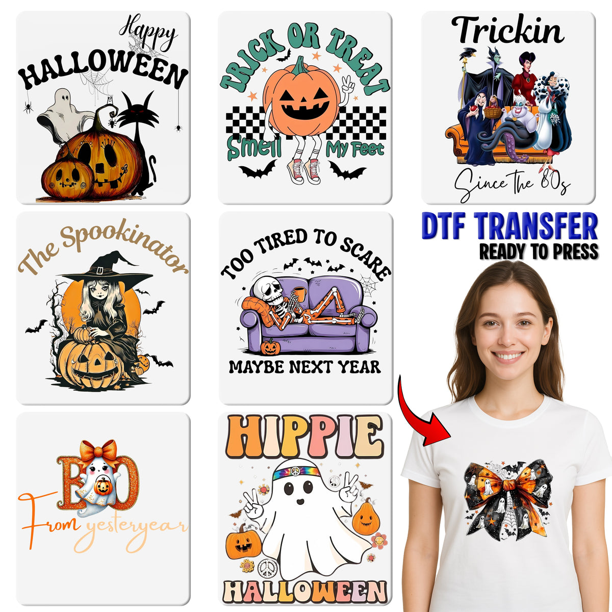 Cute Retro BOO Ghost DTF Transfer Halloween Pumpkin Spice Iron-On for Family & Friends Apparel