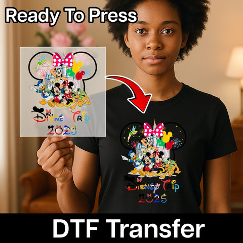 Cute Cartoon Family Vacation 2025 DTF Transfer Iron-On Ready To Press T-Shirt Perfect for Family Reunions & Group Trips