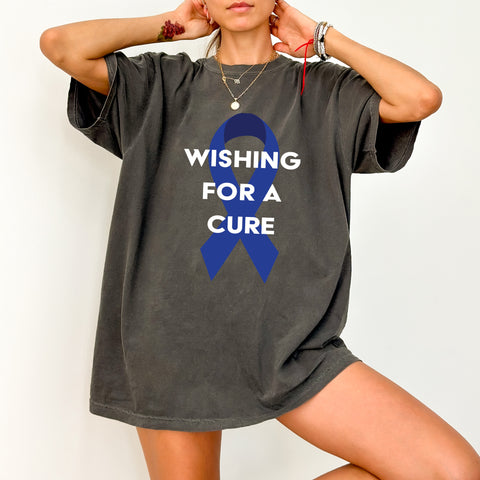 Blue Ribbon Wishing For A Cure DTF Transfer Apparel for Support Groups & Charity Events