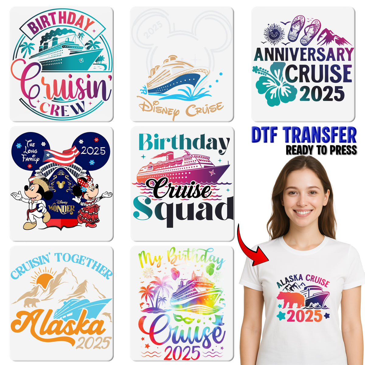 Cute Alaskan Cruise 2025 DTF Transfer for Family T-Shirt & Ready to Press Iron-On Travel Apparel