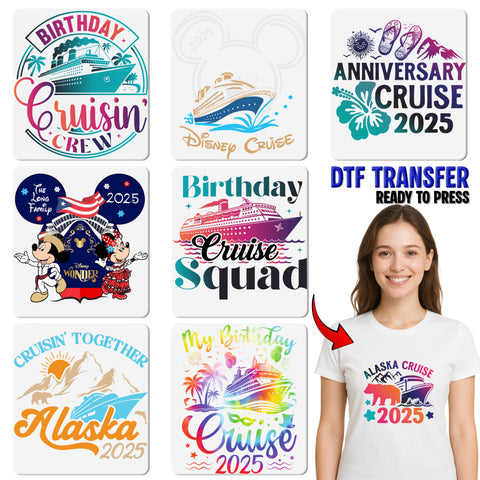 Cute Alaskan Cruise 2025 DTF Transfer for Family T-Shirt & Ready to Press Iron-On Travel Apparel